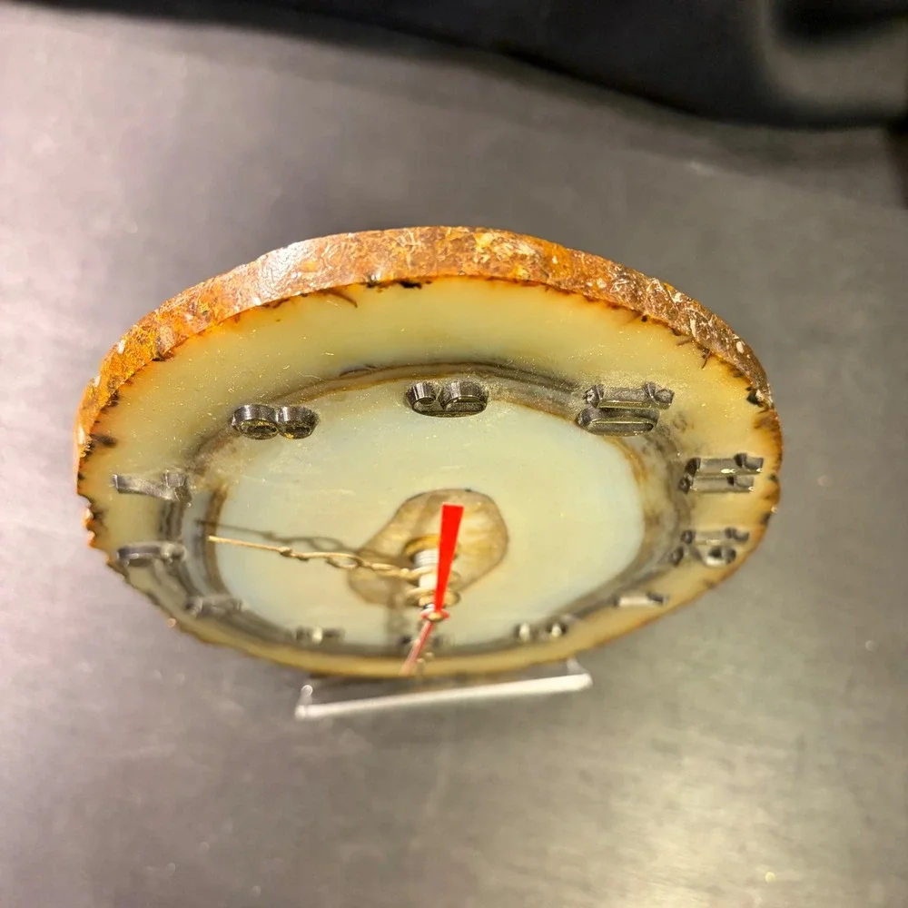 Vintage Agate Slice Desk Clock Natural Stone Geode Gold Tone Numerals Stand
